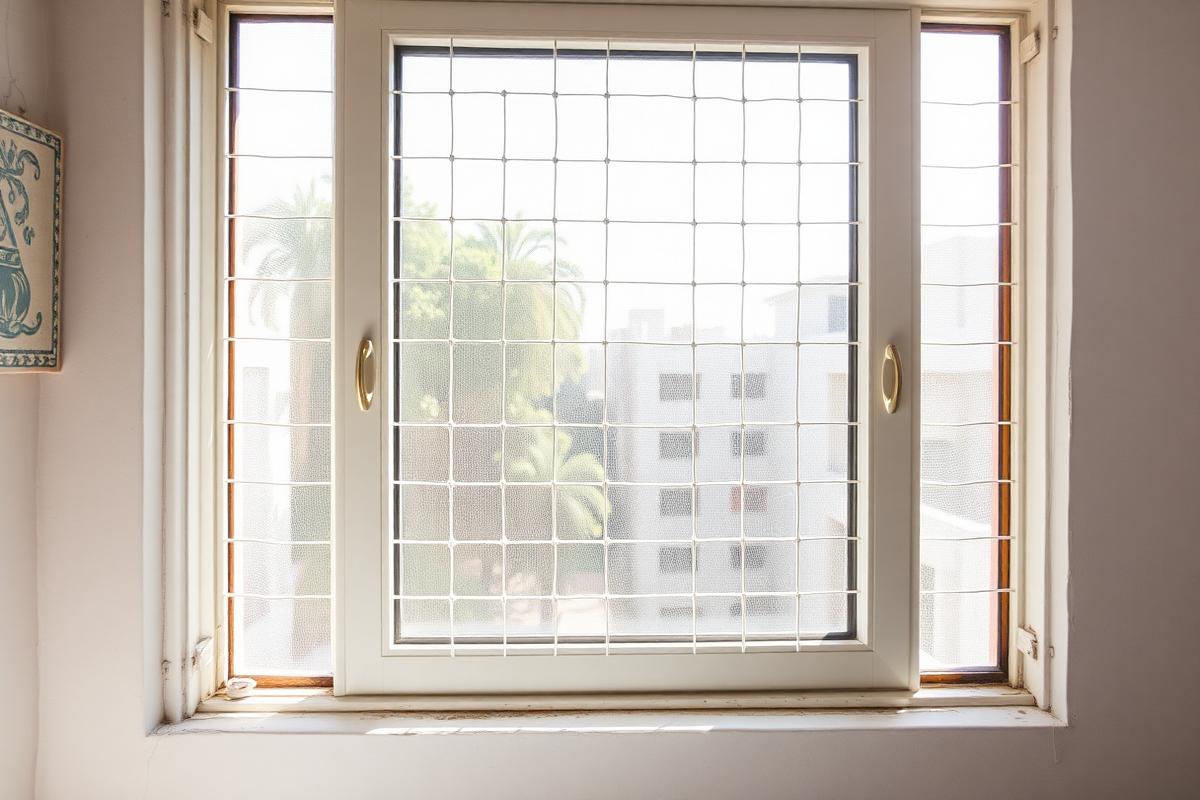 Bedroom window fitted with invisible grill wires that still let daylight in